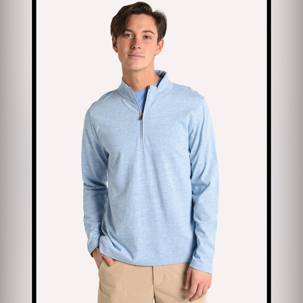 Faherty Quarter Zip Heathered Blue Long Sleeve Sweater